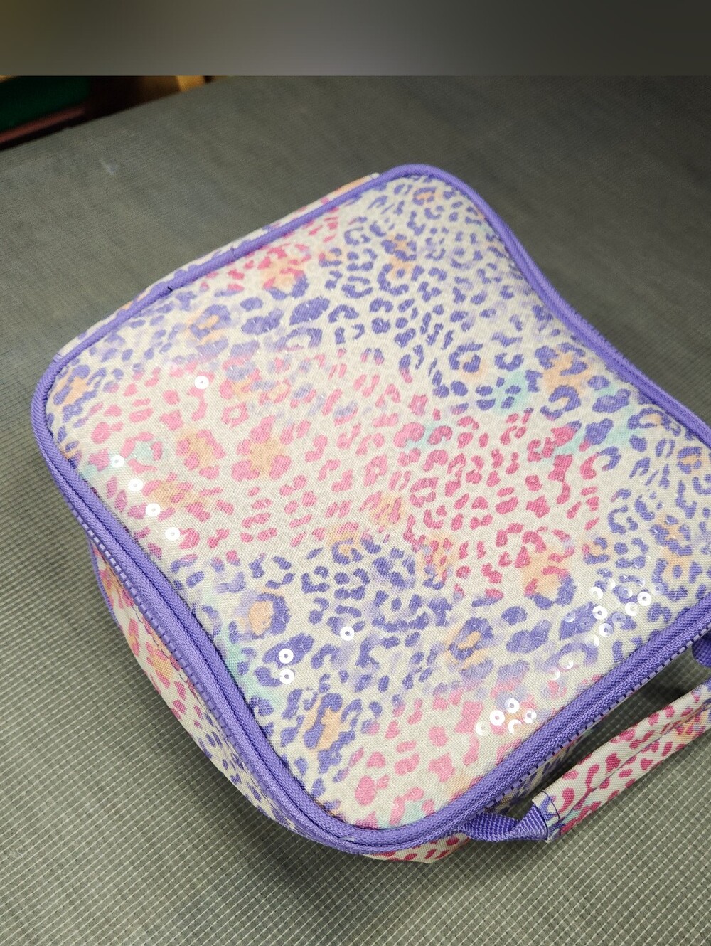 Sequin Leopard Print Kids Lunch Bag - Purple & Pink